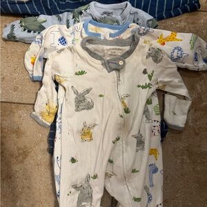 Baby Lot of 4 - One Pieces Footed PJs - Blue, Gray, Cream